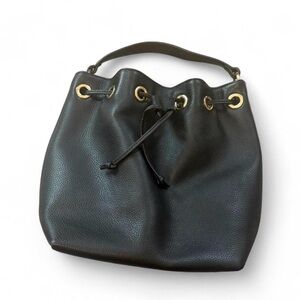 Nordstrom Black Leather Drawstring Bucket Bag